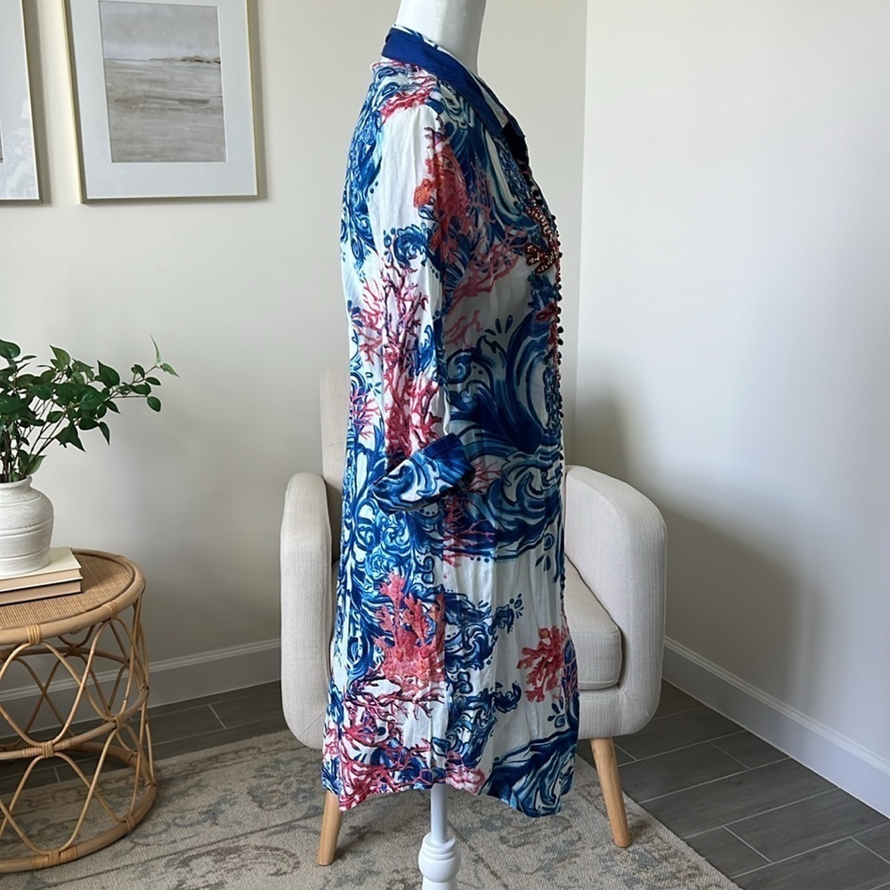 Antica Sartoria Positano Sequin Coral Print Italian Resort Cover Up Dress Size S - Picture 5 of 17